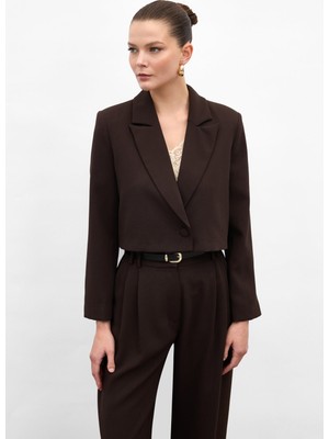 Sateen Luna Kısa Ceket - Kahve