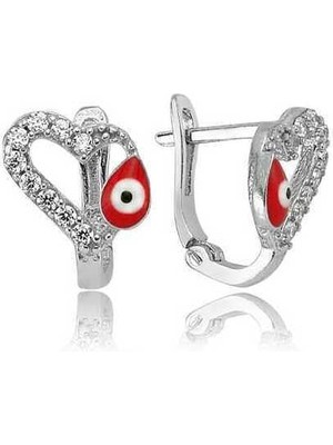 Inure Jewelry Gümüş Kırmızı Kalpli Çocuk Küpesi