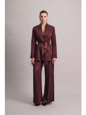 Sateen Yılan Desenli Pantolon - Bordo
