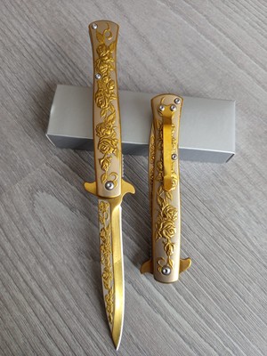 Salgaro Full Metal Çelik Saplı Kamp Çakısı 20,6 cm Tek İşlevli Koyu Gold Renk