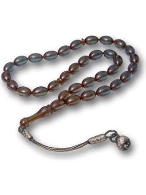 Inure Jewelry Gümüş Şeffaf Kazaz Püsküllü Sıkma Kehribar Tesbih