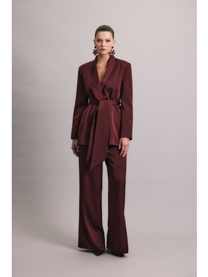 Sateen Saten Pantolon - Bordo