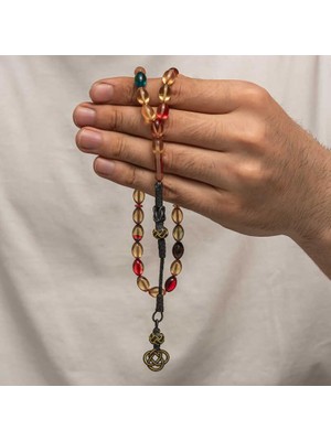 Inure Jewelry Gümüş Kazaz Püsküllü Sıkma Kehribar Tesbih