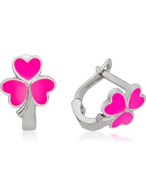 Inure Jewelry ​Gümüş Pembe Yonca Çocuk Küpesi