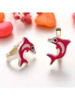 Inure Jewelry Gümüş Pembe Yunus Balığı Çocuk Küpesi