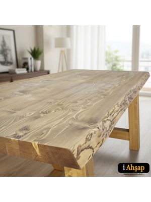 iAhşap Doğal Kenarlı Sedir Kütük Masa Tablası | Masif Ahşap Yemek Masası Üstü No1