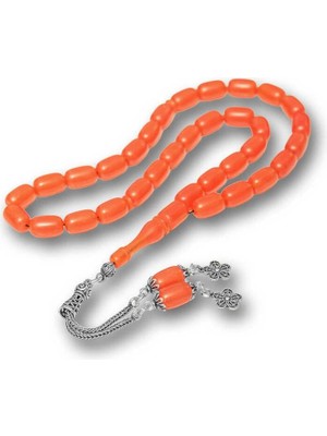 Inure Jewelry Gümüş Püsküllü Kapsül Kesim Sıkma Kehribar Tesbih