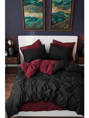 More Home Tek  Kişilik Yorgan Kılıfı + Yastık Kılıfı  (Çarşafsız) Siyah-Bordo