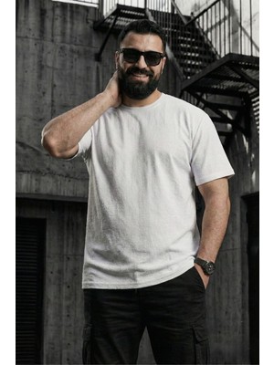 Oksit Kabuk Desen Likralı Erkek Büyük Beden Gofre (Kabartma) Dokulu T-Shirt