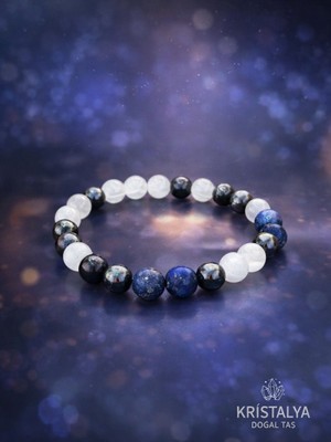 Kristalya Migren Baş Ağrısı Bilekliği - Lapis Lazuli Florit Aquamarin Havlit Selenit Doğaltaş Bileklik
