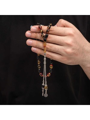 Inure Jewelry Gümüş Püskül Sıkma Kehribar Tesbih