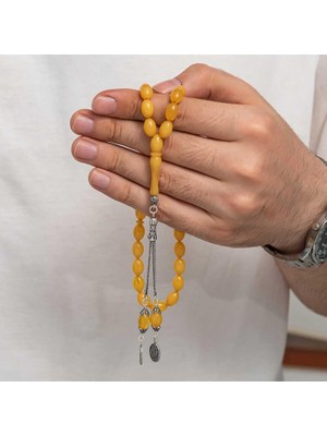 Inure Jewelry Gümüş Püsküllü Sıkma Kehribar Tesbih