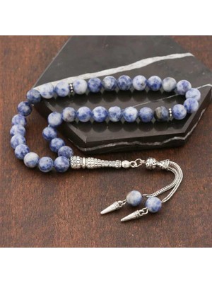 Inure Jewelry ​doğaltaş Metal Püsküllü Sodalit Taşı Tesbih