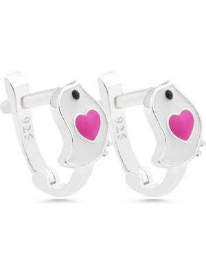 Inure Jewelry Gümüş Kalpli Kuş Çocuk Küpesi