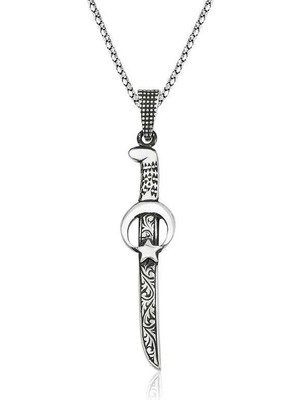 Inure Jewelry Gümüş Ay Yıldız Kılıç Erkek Kolye
