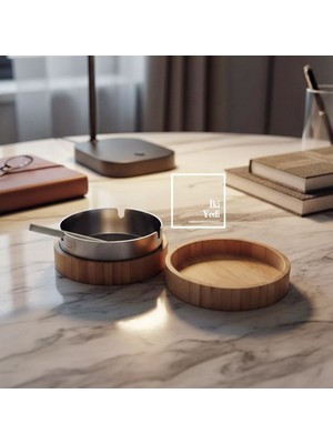 İki Yedi Konsept Bostock Bambu Kapaklı Metal Küllük, Masa Üstü Küllük ve Kültablası, Ofis ve Ev Aksesuarı Hediyelik