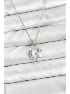Shopwave 316L Çelik Zincir Gümüş Renk Deniz Tema Model Zirkon Taşlı Kadın Kolye - TJ-BKO10908