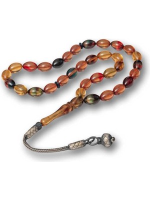 Inure Jewelry Gümüş Top Kazaz Püsküllü Sıkma Kehribar Tesbih