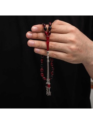 Inure Jewelry Gümüş Püskül Sıkma Kehribar Tesbih