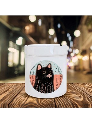 Siyah Kara Kedi Baskılı Seramik Kokusuz Küllük Hediyelik Ne Hediye Alınır
