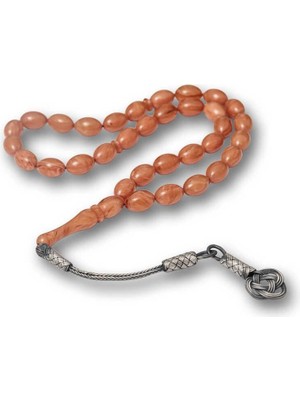 Inure Jewelry Gümüş Kazaz Püsküllü Sıkma Kehribar Tesbih