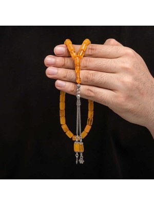 Inure Jewelry Gümüş Püskül Sıkma Kehribar Tesbih