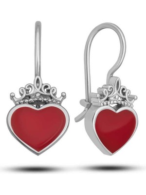 Inure Jewelry Gümüş Kırmızı Kalp Sallantılı Çocuk Küpe