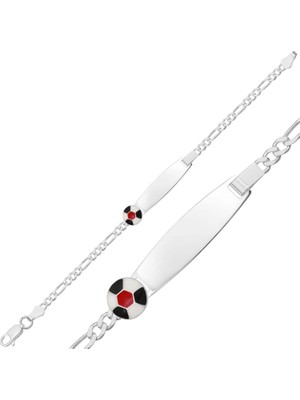 Inure Jewelry Kişiye Özel Siyah Beyaz Top Figürlü Gümüş Çocuk Künyesi