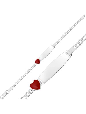 Inure Jewelry Kişiye Özel Kırmızı Kalp Figürlü Gümüş Çocuk Künyesi