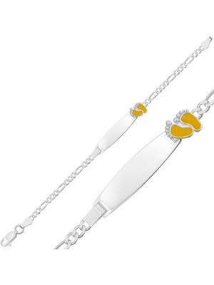 Inure Jewelry Kişiye Özel Sarı Ayak Izi Gümüş Bebek Künyesi