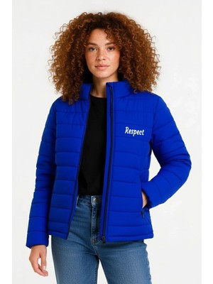 Glam Love Kadın Mikro Su Itici Kapitone Baskılı Astarlı Fermuarlı Bomber Mont - Saks Mavisi