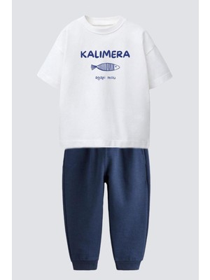 Monila Erkek Çocuk Lacivert Baskılı Pamuklu Jogger Pantolonlu Alt Üst Takım