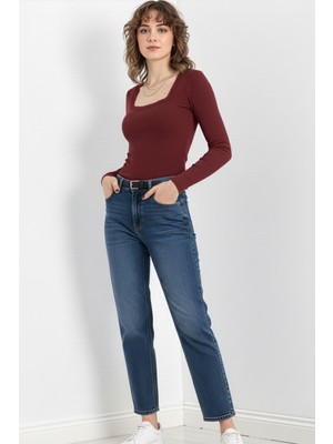 Zuzudan Kare Yaka Dantelli Kaşkorse Bluz -  Bordo