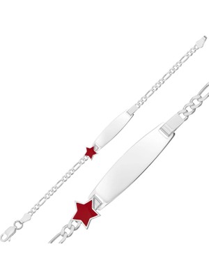 Inure Jewelry Kişiye Özel Kırmızı Yıldız Figürlü Gümüş Çocuk Künyesi
