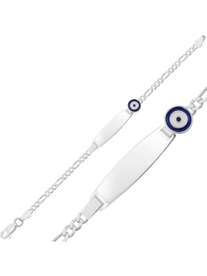 Inure Jewelry Kişiye Özel Koyu Mavi Nazar Figürlü Gümüş Çocuk Künyesi