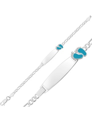 Inure Jewelry Kişiye Özel Mavi Ayak Izi Gümüş Bebek Künyesi