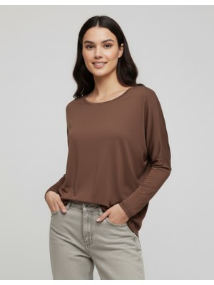 Zuzudan Kahverengi Basic Uzun Kollu Viskon Kadın Bluz