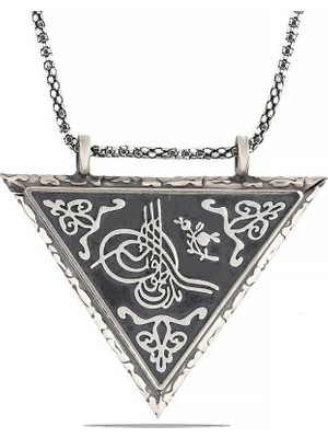 Inure Jewelry Gümüş Üçgen Içi Açılabilen Tuğra Muskalık Kolye
