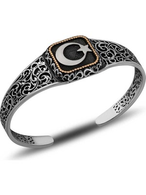 Inure Jewelry Gümüş Ay Yıldız Ayarlanabilir Kelepçe Erkek Bileklik