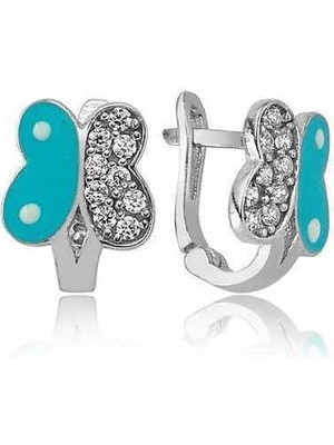 Inure Jewelry Gümüş Mavi Kelebek Çocuk Küpesi