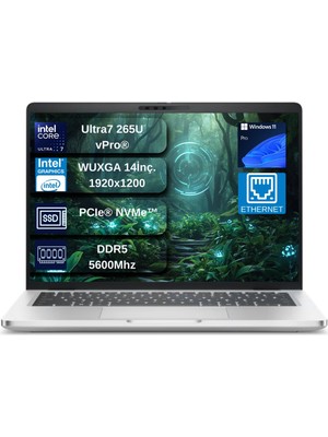 Dell Pro 14 Plus Intel® Core™ Ultra 7 265U Vpro 48GB Ddr5 5600 2tb SSD Fhd+ 300NIT (1920*1200) Windows 11 Pro Dizüstü Bilgisayar+ Mouse Hediyeli BTO106PB14250UBUDEN12