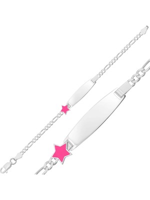Inure Jewelry Kişiye Özel Pembe Yıldız Figürlü Gümüş Çocuk Künyesi