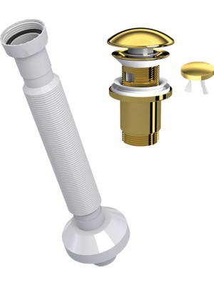 Suera Magic Pipe Körüklü Gider Borusu + Elixir Pop-Up Set (Altın - Taşma Delikli)