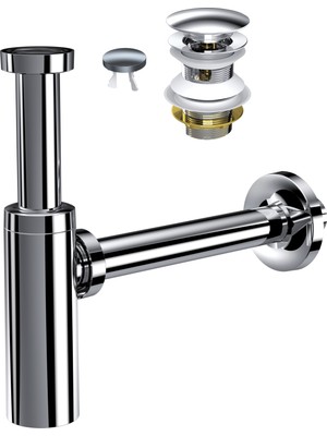 Suera Moon Ayarlanabilir Lavabo Sifonu + Qualis Pop-Up Set (Krom- Taşma Delikli)