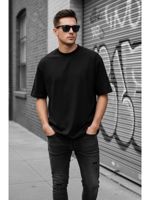 Oksit Benriy Erkek Oversize Basic Bisiklet Yaka Pamuklu T-Shirt Rahat Kesim Unisex Sevgili Kombini