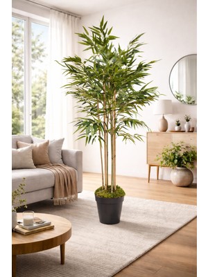 Maki Dekor Yapay Bambu 6 Gövdeli Lüks Yapraklı 160 cm Boyunda Dekoratif Modern Ağaç