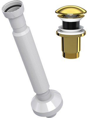 Suera Magic Pipe Körüklü Gider Borusu + Elixir Pop-Up Set (Altın - Taşma Deliksiz)