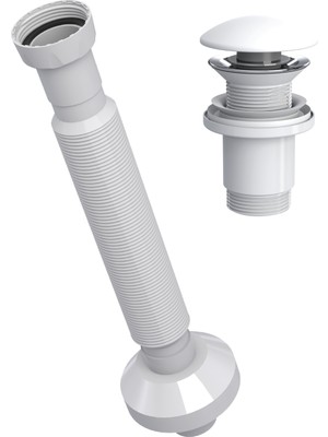 Suera Magic Pipe Körüklü Gider Borusu + Elixir Pop-Up Set (Mat Beyaz - Taşma Deliksiz)