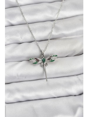 Shopwave 316L Çelik Zincir Gümüş Renk Yusufçuk Model Zirkon Taşlı Kadın Kolye - TJ-BKO10832