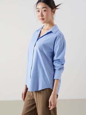 Lc Waikiki Yeni Sezon Çizgili Oversize Poplin Kadın Gömlek
